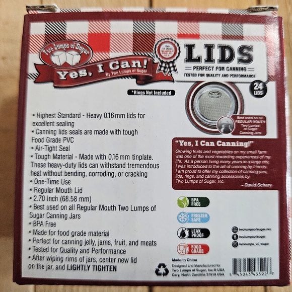 TWO LUMPS OF SUGAR BOX OF 12 CANNING LIDS W/ RINGS + BOX OF 24 LIDS REGULAR JAR - Picture 2 of 5